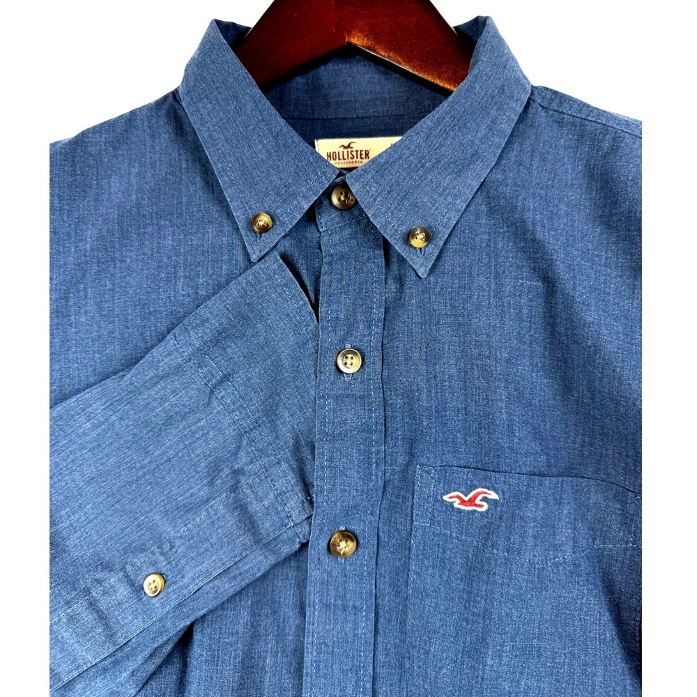 Hollister Men's Blue Button Down Long Sleeve Shirt Size‎ L Casual Cotton Blend